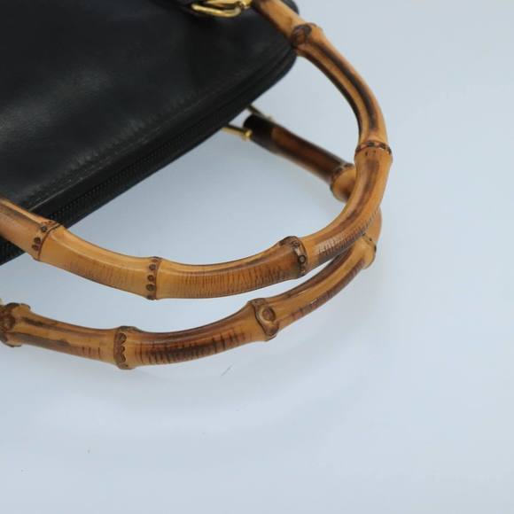 GUCCI Bamboo Hand Bag Leather Black Gold 000 2058 0290 0 Auth kk384 - Picture 7 of 16